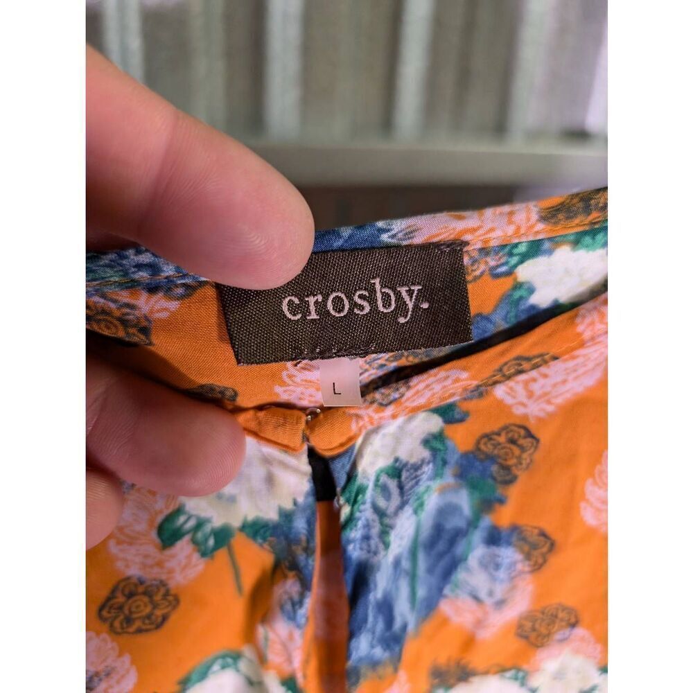 Crosby Orange Floral 3/4 Sleeve Key Hole Blouse Women's Large - Picture 3 of 5
